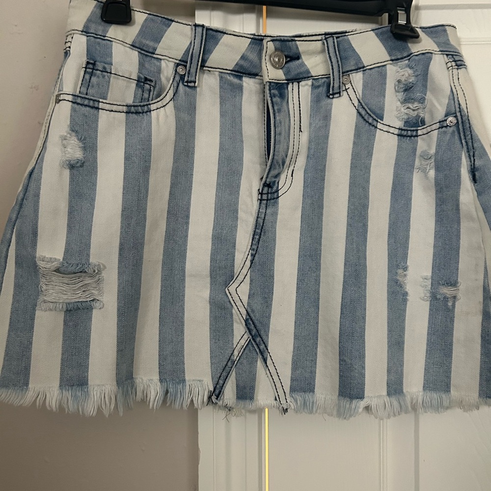 Rewash Blue and White Striped Denim Skirt